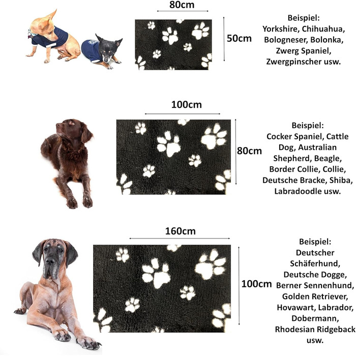 Килимок для собак Elropet Vetbed: преміум якість, 22 мм, для малих та великих собак, лежанка/підстилка S/M/L (M 100x80 см, чорний + білий слід лапки)