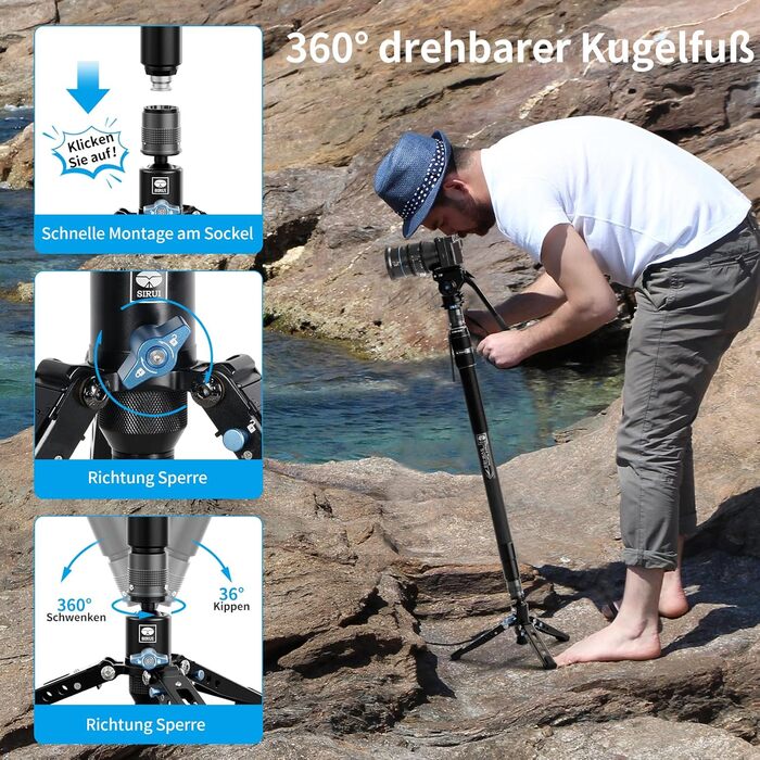 SIRUI SVM-145 монопод для камери з ніжками, 145 см, карбонове, для DSLR/Camcorder, до 10 кг
