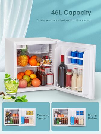 Міні холодильник FOHERE 46L з відділенням для льоду | Компактний холодильник з регулюванням температури, енергозберігаючий, тихий | Ідеальний для офісу, кемпінгу та геймінгу | Змінний бік відкривання дверцят | Білий
