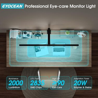 LED лампа настільна з авторегулюванням яскравості, 80 см, кріплення-прищіпка, регулювання колірної температури, захист для очей, денне світло, таймер, матовий чорний