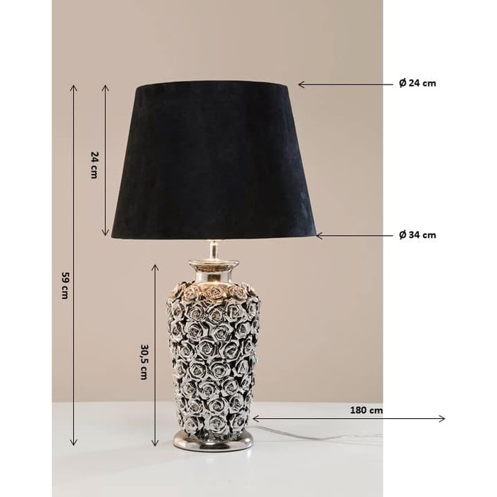 Настільна лампа Kare Design Rose у формі троянди, сріблясто-чорна, керамічна основа, 59x34x34 см — стильний світильник для вітальні та спальні