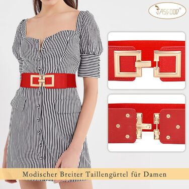 Жіночий широкий еластичний пояс JasGood з золотою пряжкою (червоний, XL, об'єм талії 91-100 см)