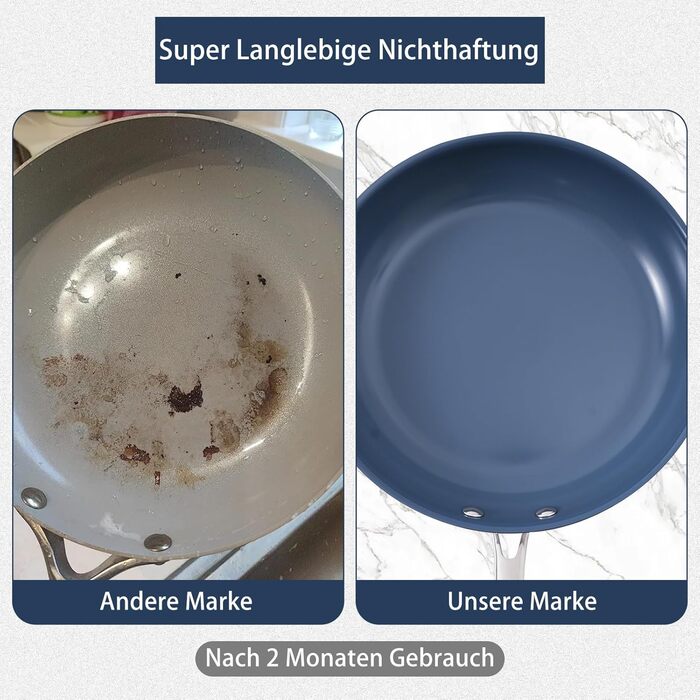 Сковорода з нержавіючої сталі з антипригарним покриттям Creamic, 20 см, без PFOA, PTFE та PFAS, для здорового харчування, сумісна з індукцією, електрикою та газом