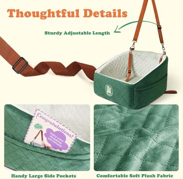 Автокрісло для собак iPetba - Зелене, для маленьких порід, з захистом від зіткнень, антиковзаюче, знімне та миється