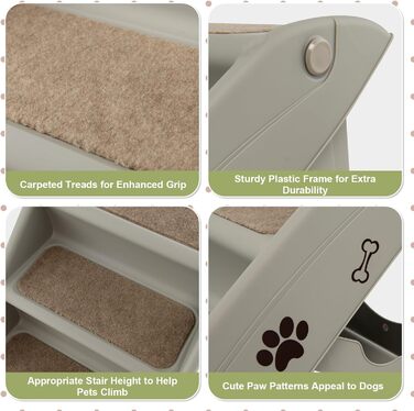 Сходинка для тварин SOARS: 4 сходинки, килимок з фетру, для котів та собак до 60 кг, сірий колір