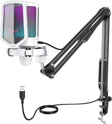 Мікрофон FIFINE для ігор та запису, USB, зі стійкою, для ПК, MAC, PS4, PS5, білий