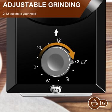 Електрична кавомолка з регулюванням помелу, 28 ступенів для френч-пресу, фільтр-кави та еспресо, 12 чашок (Світло-сіра)