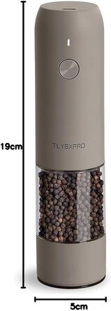 Електрична млин для солі та перцю TLYSXPRO, USB-зарядка, автоматична, регульована ступінь помелу, LED-підсвічування, перезаповнювана, кухонний аксесуар (1 шт., бежевий)