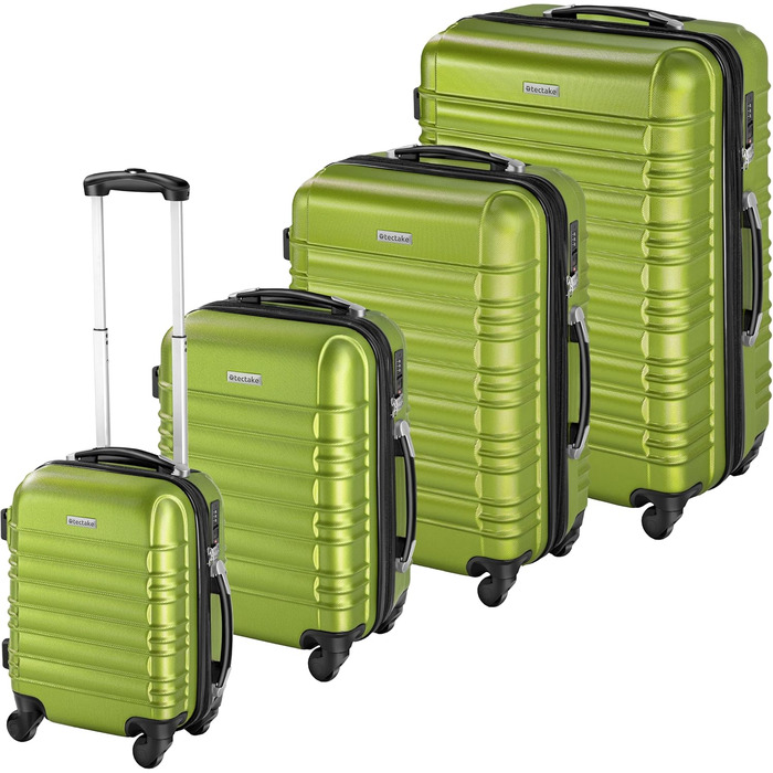Набір валіз Tectake® 4 шт. з TSA замком, жорсткий корпус, набір ролерів, ABS, 4 колеса, 360°, телескопічна ручка - зелений