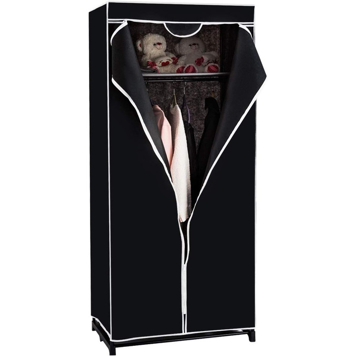 COSTWAY Wardrobe Fabric, Fabric Closet with Clothes Rod & Shelf, Fabric Clothes Closet, Folding Closet, Textile Closet for Living Room, Bedroom, Basement, 74 x 50 x 172 cm (Black)