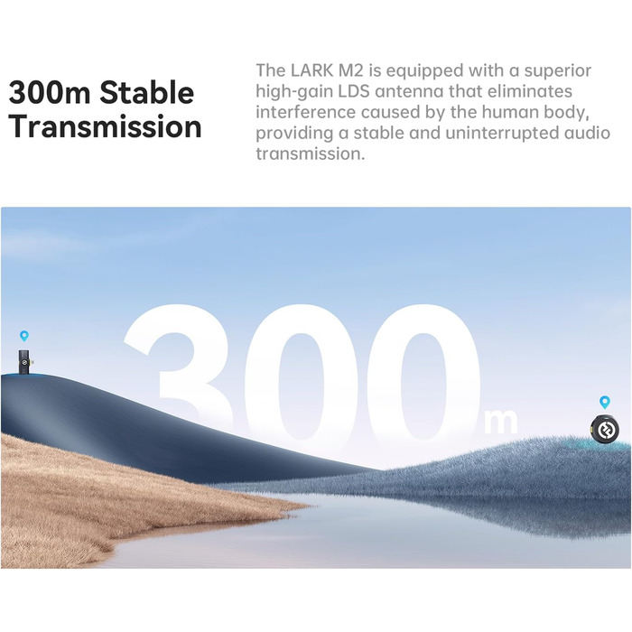 Hollyland Lark M2 Бездротовий петличний мікрофон для iPhone 17/16/15 & Android, 300м радіус дії, Hi-Fi звук, 30 год. роботи, USB-C