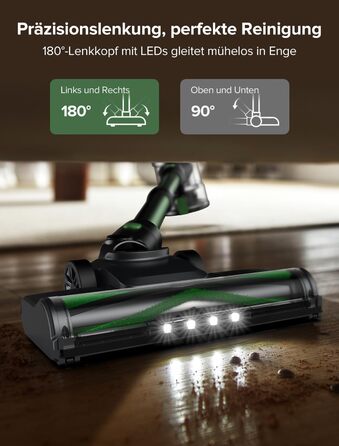 Бездротовий пилосос Vexilar Akku: 60 хвилин роботи, 45 kPa, 550 W, безщітковий мотор, LED дисплей, 6-в-1, тихий, для дому/авто, тверді підлоги, килими, шерсть тварин, зелений