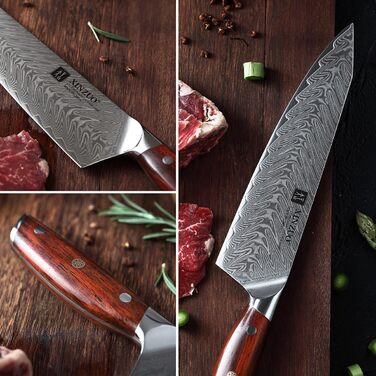 Ніж кухарський XINZUO Damaststahl Kiritsuke 21см, професійний, з ручкою з рожевого дерева, з магнітною підставкою