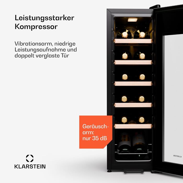 Klarstein Wine Fridge - 16 Bottle Compact Wine Cooler with Glass Door - Stainless Steel - 5-18°C Temperature Control