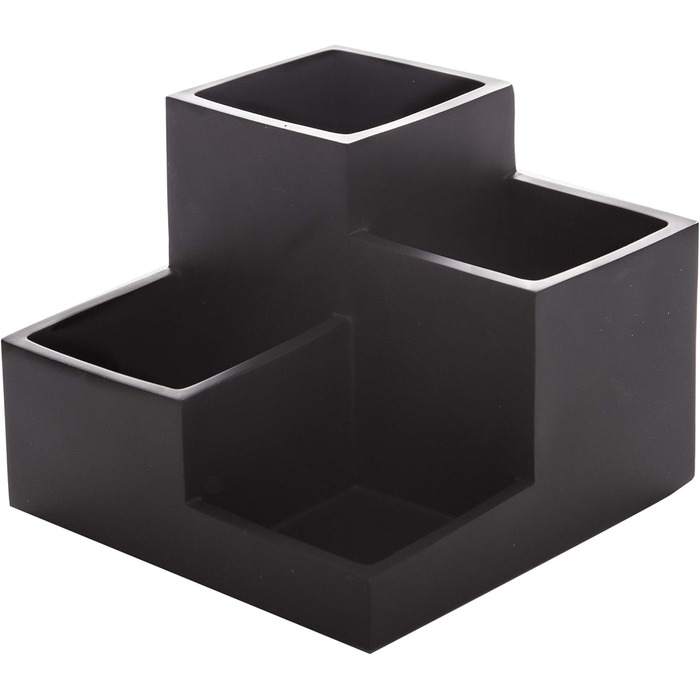 4-Compartment Multipurpose Organizer - Makeup Brush Holder for Makeup Brushes, Organizer, Toothbrush Holder, Marble, Bathroom Accessories (Matte Marble) (Matte Black)