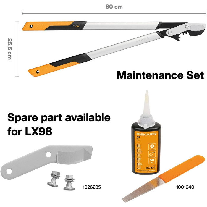 Fiskars PowerGear X Bypass Pruning Shears for Fresh Wood, Non-Stick Coated, Hardened Precision Steel, Length: 80 cm, Black/Orange, LX98-L, 1020188