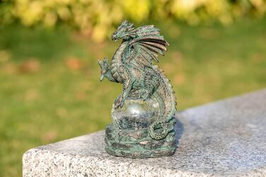 TERESA'S COLLECTIONS 22cm Garden Dragon Figurine with Solar Light, Garden Statue Solar Glass Balls Lighting Waterproof Bronze Resin Garden Figures for Outdoors, Lawn Gifts for Women