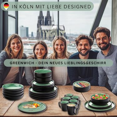 Набір десертних тарілок Sänger Greenwich, 6 шт., кераміка, зелений колір, для 6 осіб, стійкий до миття в посудомийній машині та мікрохвильовій печі