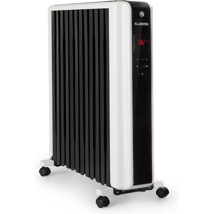 Електричний масляний радіатор Klarstein Thermaxx 2500 - опалення, 2500 Вт, 5-35°C, LED-дисплей, таймер, ролики, білий/чорний
