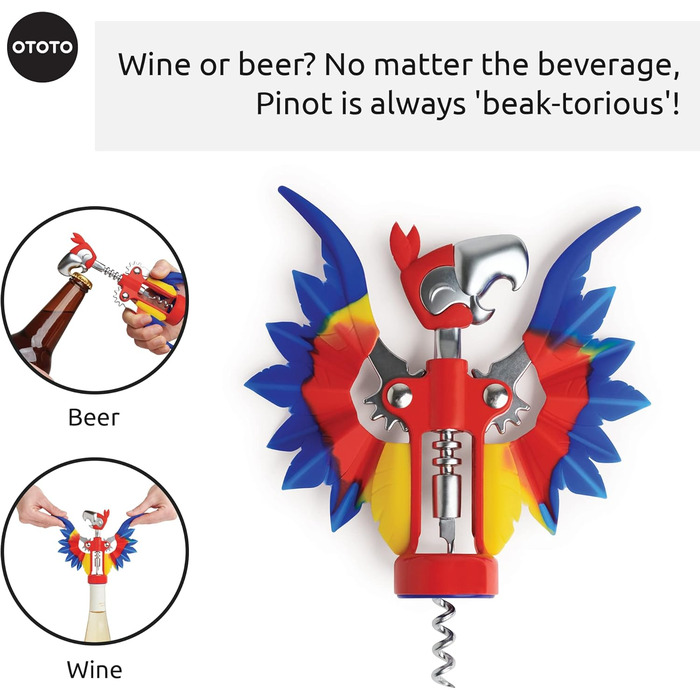 OTOTO Pinot штопор для вина з крилами – відкривачка для винних пляшок, подарунок для винолюбів, барне приладдя