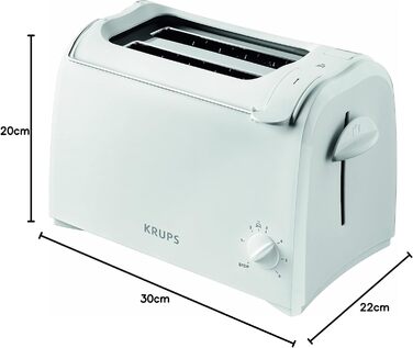 Krups Toaster Pro Aroma, 2-Slice Toaster with Wide Slots, 6 Browning Levels, Toast Lift and Bagel Function, KH151110, White