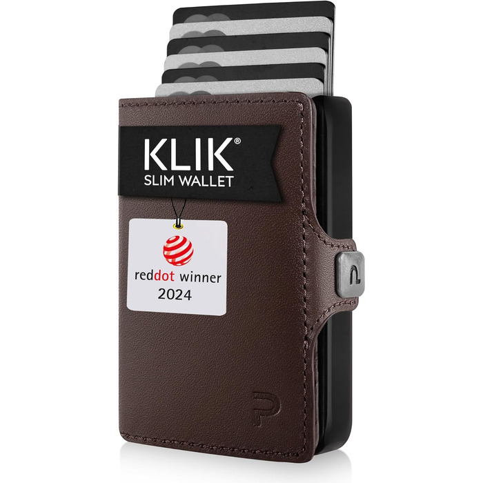 PURISTO KLIK: Тонкий міні-портмоне для чоловіків з натуральної шкіри. RFID захист, 12 карт, без відділу для монет. Колір: темно-коричневий