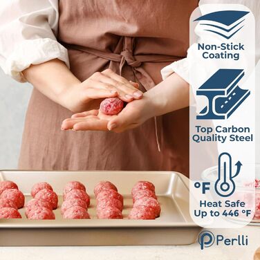 Набір для випічки Perlli Gold Steel 10 предметів з антипригарним покриттям, нержавіюча сталь, з силіконовими ручками. Включає: кекс-форми, круглі форми для тортів, форма для випічки 9x13 з кришкою, кексова форма, глибока форма.