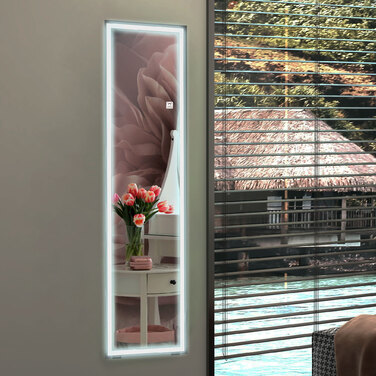 HOMCOM Full-Length Mirror 40x150cm Standing and Wall Mirror with LED Lighting, 3 Light Colors, Touch Switch in White