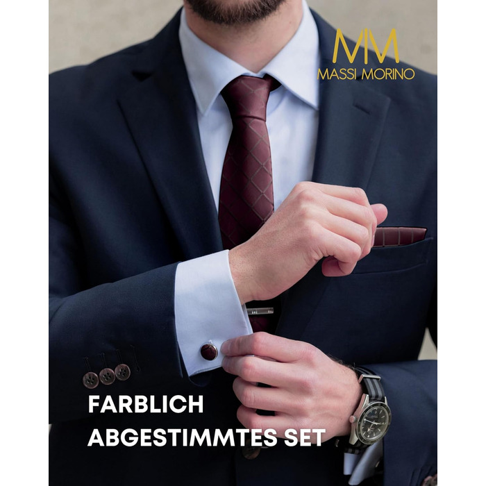 Набір краваток Massi Morino для чоловіків з нагрудною хусткою, краватковою голкою та шпильками для краватки - подарунковий набір для весілля, винний колір, розмір універсальний