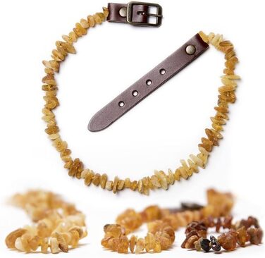 Намисто з бурштину для собак ChronoBalance®: стильне та корисне ожерелье з натурального бурштину з регульованою шкіряною застібкою, підходить для собак різних розмірів, без хімії, довжина 31-34 см