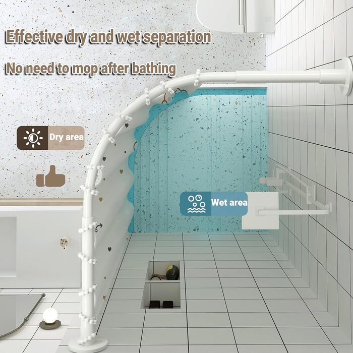 Регульована штанга для душу L-подібної форми без свердління, 304 нержавіюча сталь, для душу, розширювана, кутова, біла (90-130x90-130 см)