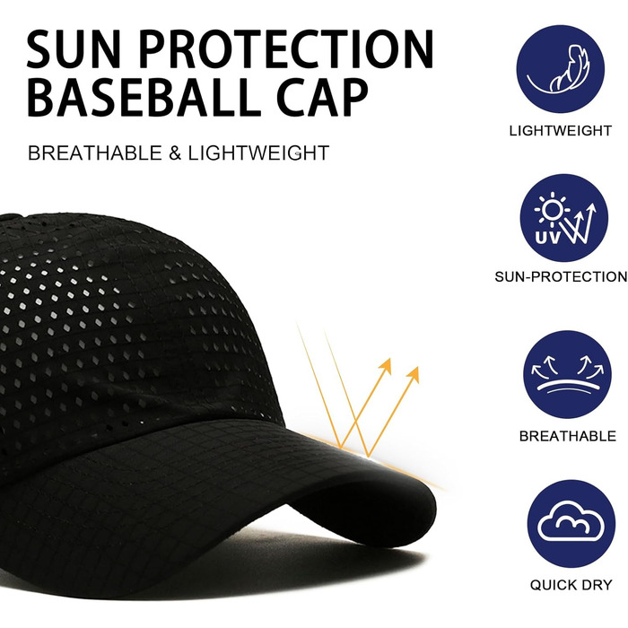 Кепка бейсболка чоловіча/жіноча Basecap (2 шт) чорно-синя, швидковисихаюча, літня, для спорту та активного відпочинку