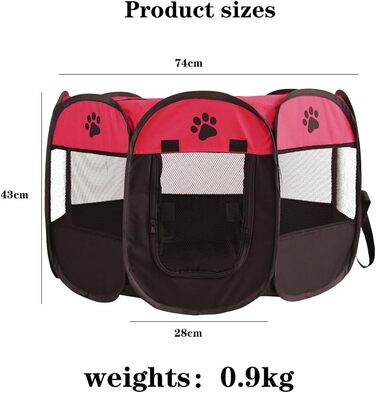 Клітка-забігайлище для цуценят та собак, складана, 73x73x43 см (Бургунді)