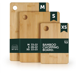 Blumtal Bamboo Cutting Board Carlota 3-Piece Set - Chopping board with a hole for hanging, kitchen helper made of 100% bamboo with silicone feet.