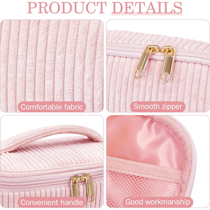 Набір косметичок для жінок: 3 шт. для макіяжу, подорожей та повсякденного використання (рожевий)