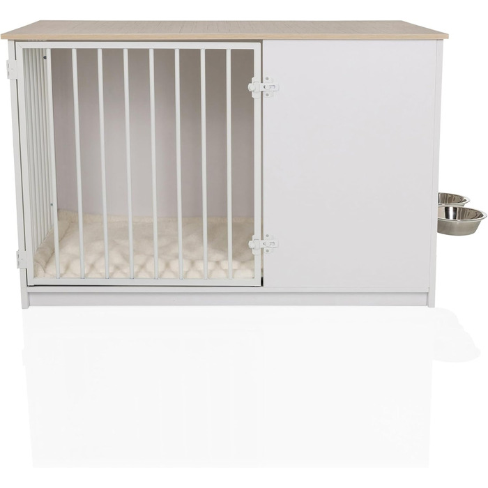 PAWHOME XL Клітка для собак, 102x60x66 см, білий/дуб, з мисками, до 30 кг