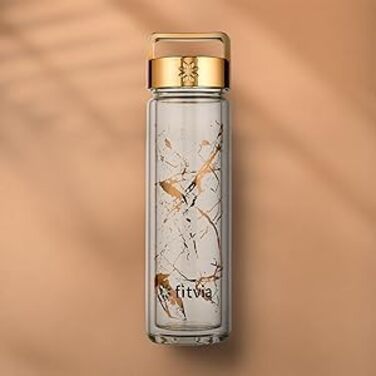 Термопляшка Fitvia 380 мл з подвійними стінками, мармуровий дизайн, сито для чаю, зручна ручка (Золотий мармур)
