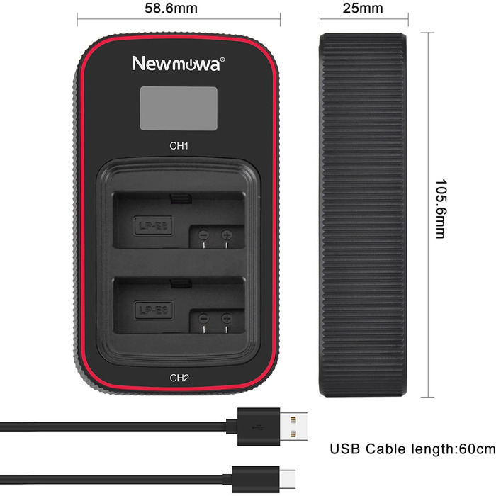 Зарядний пристрій Newmowa з LCD-дисплеєм Dual USB для Canon LP-E8 та камер Canon EOS 550D, 600D, T2i, T3i, T4i, T5i