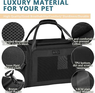 Переносна сумка-переноска для котів та собак Petsfit, розкладний дизайн, з м'яким розкладним килимком, чорна (47x30x30 см)