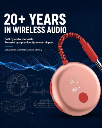 Bluetooth-адаптер для літака Avantree SoundJet R1 для AirPods та бездротових навушників, 25 годин роботи, рожевий