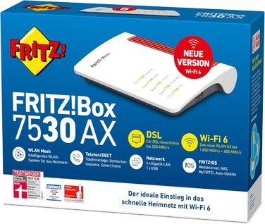 Роутер AVM FRITZ!Box 7530 AX Wi-Fi 6 (DSL/VDSL, Mesh, DECT, для Німеччини, відновлений)