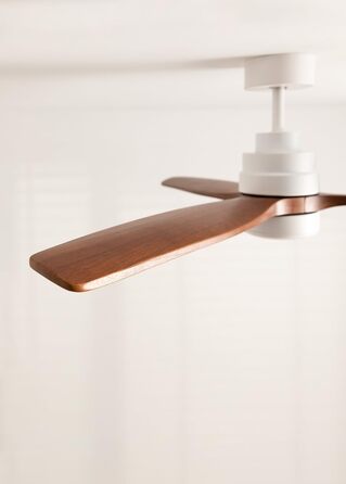 Вентилятор стельовий CREATE WINDSTYLANCE Natural Wood з підсвічуванням, білий, Wi-Fi, пульт, 40W, Ø132 см, літній/зимовий режим, дерев'яні лопаті, з вимикачем на стіні