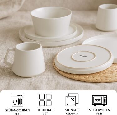 Набір посуду Miamio на 8 осіб (24 елементи) – сучасний сервіз з кераміки, білий, для посудомийної машини та мікрохвильової печі, колекція Luxe