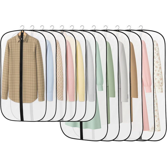 12 мішків для одягу Dntorx 60x100 см та 60x120 см, PEVA, прозорі, на блискавці