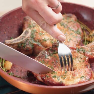 Сковорода Livington Copper & Stone 28 см з кришкою - індукційна, антипригарна, для всіх плит. Сковорода для смаження без олії