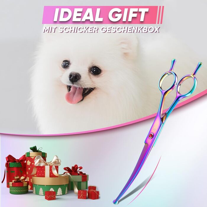 Професійна шерстьрізка Chunker для собак середніх та великих порід, японська сталь 440C, кольорова (Rainbow-curved)