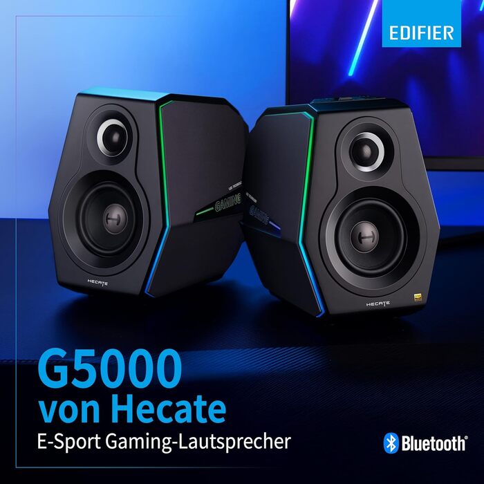 Edifier G2000 Bluetooth-колонки для геймінгу з RGB-підсвічуванням та 3 режимами звучання. Підключення: Bluetooth, USB (звукова карта), 3.5mm jack. (Чорний)