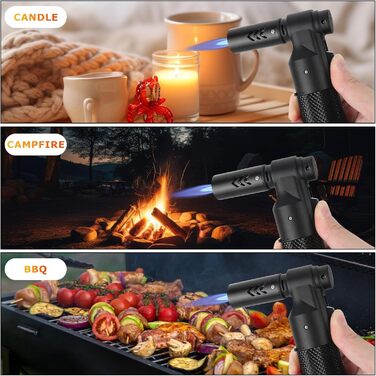 Бутанова пальник-факел Küchenbrenner: велика полум'я Jet, регульована, для кемпінгу, приготування їжі, зварювання, грилю. Повторно заправляється, портативна міні-паяльна лампа. Чорний колір.