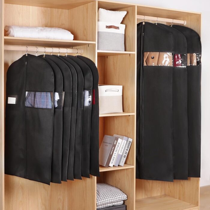 Чохли для одягу KEEGH, 10 шт. - захисні мішки для зберігання одягу, костюмів, пальто, сорочок, 60x152 см, чорний, фліс