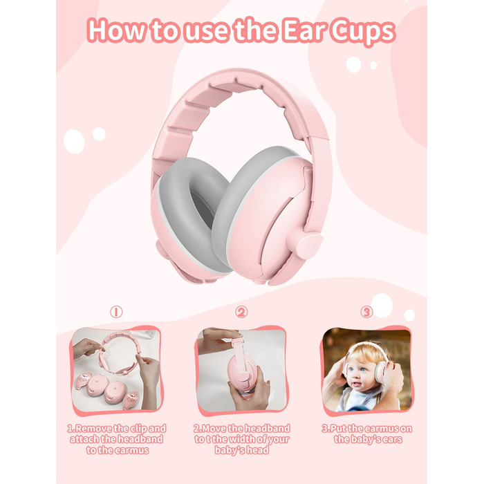 Навушники для дітей Baby Gehörschutz - 2-в-1, захист вух, зменшення шуму, регульоване наголов'я (Рожевий)